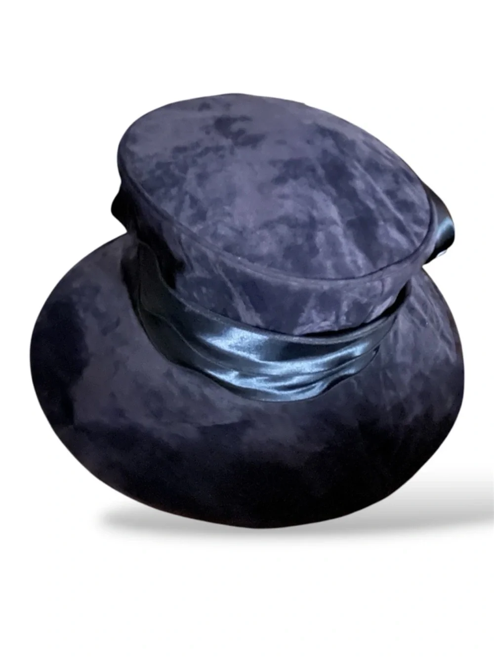 Mad Hatter 1920s Kentucky Derby Navy-Blue Velvet Satin Tea Party Polo Church Hat